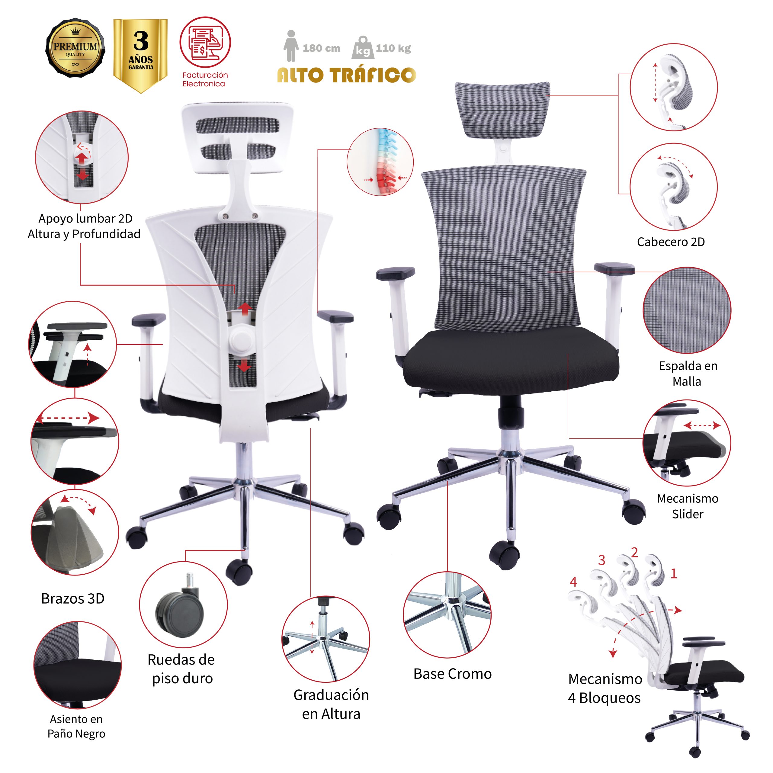 SILLA DE OFICINA LA URIBE PRESIDENTE PREMIUM - Image 2