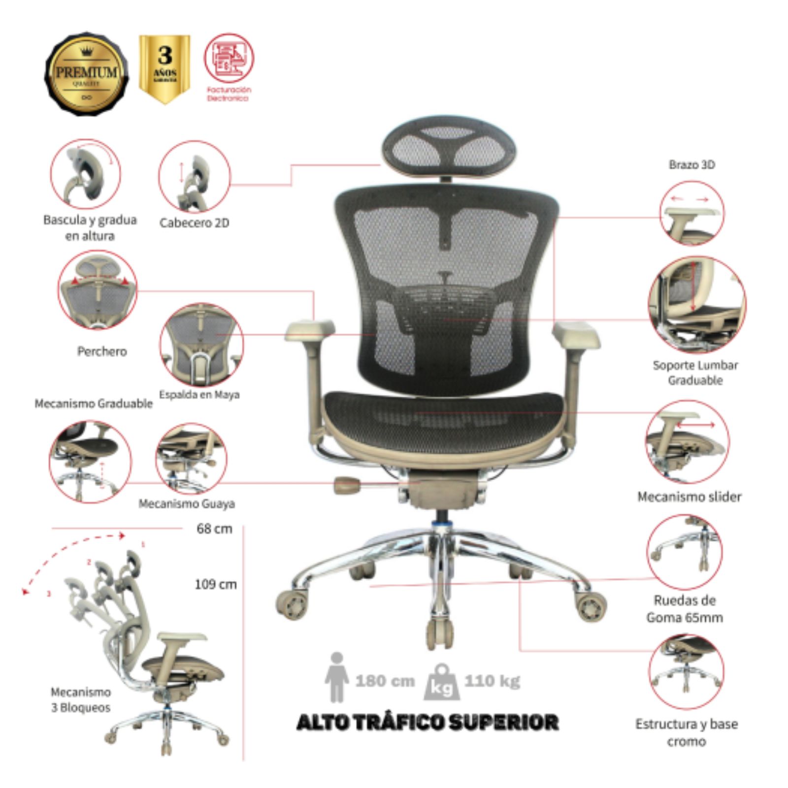 SILLA DE OFICINA MACARAVITA PRESIDENTE PREMIUM-SLIDER GRIS - Image 2