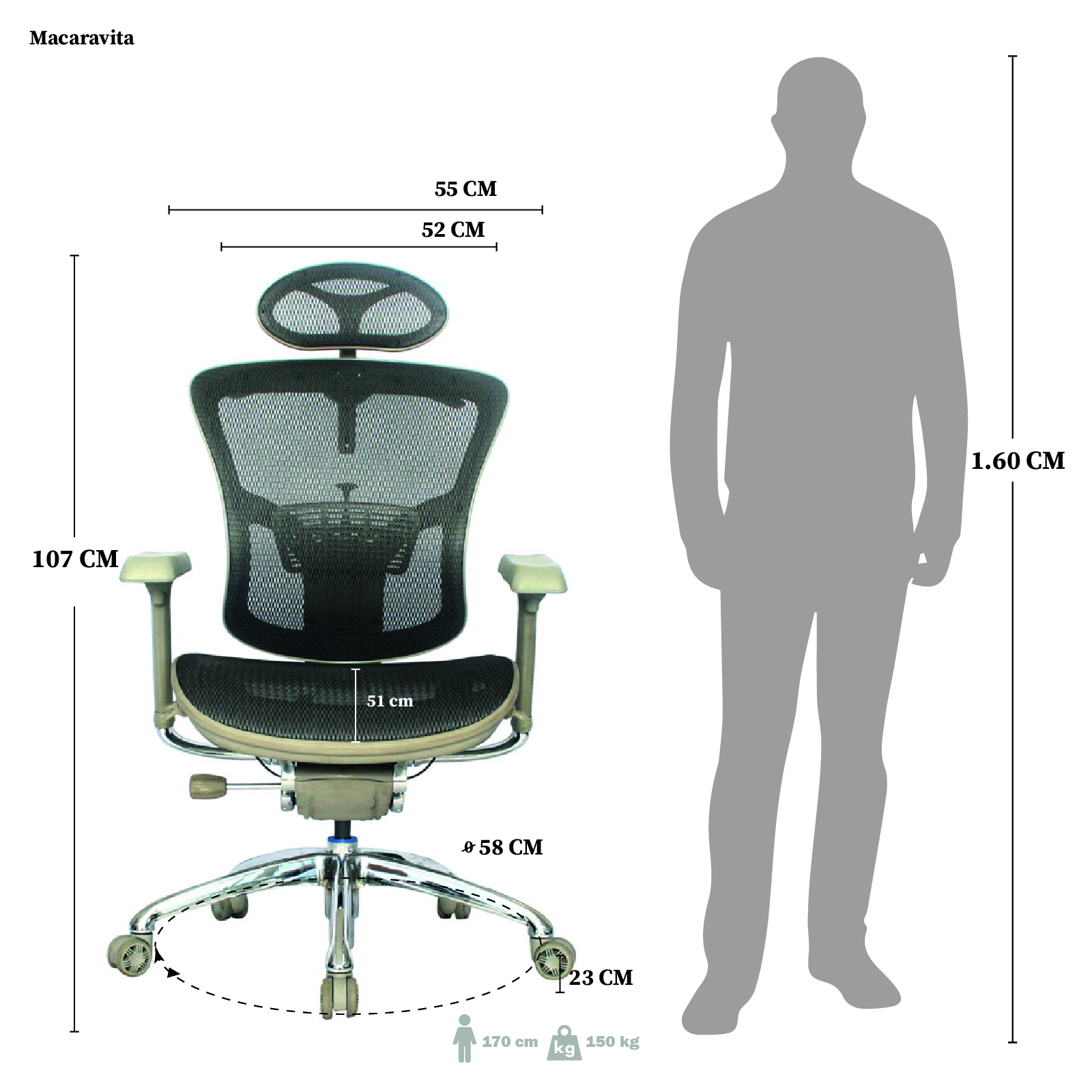 SILLA DE OFICINA MACARAVITA PRESIDENTE PREMIUM-SLIDER GRIS - Image 7