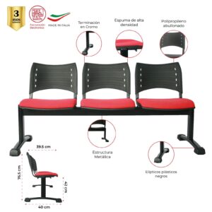 TANDEM PUENTE NACIONAL 3 PUESTOS TAPIZADO