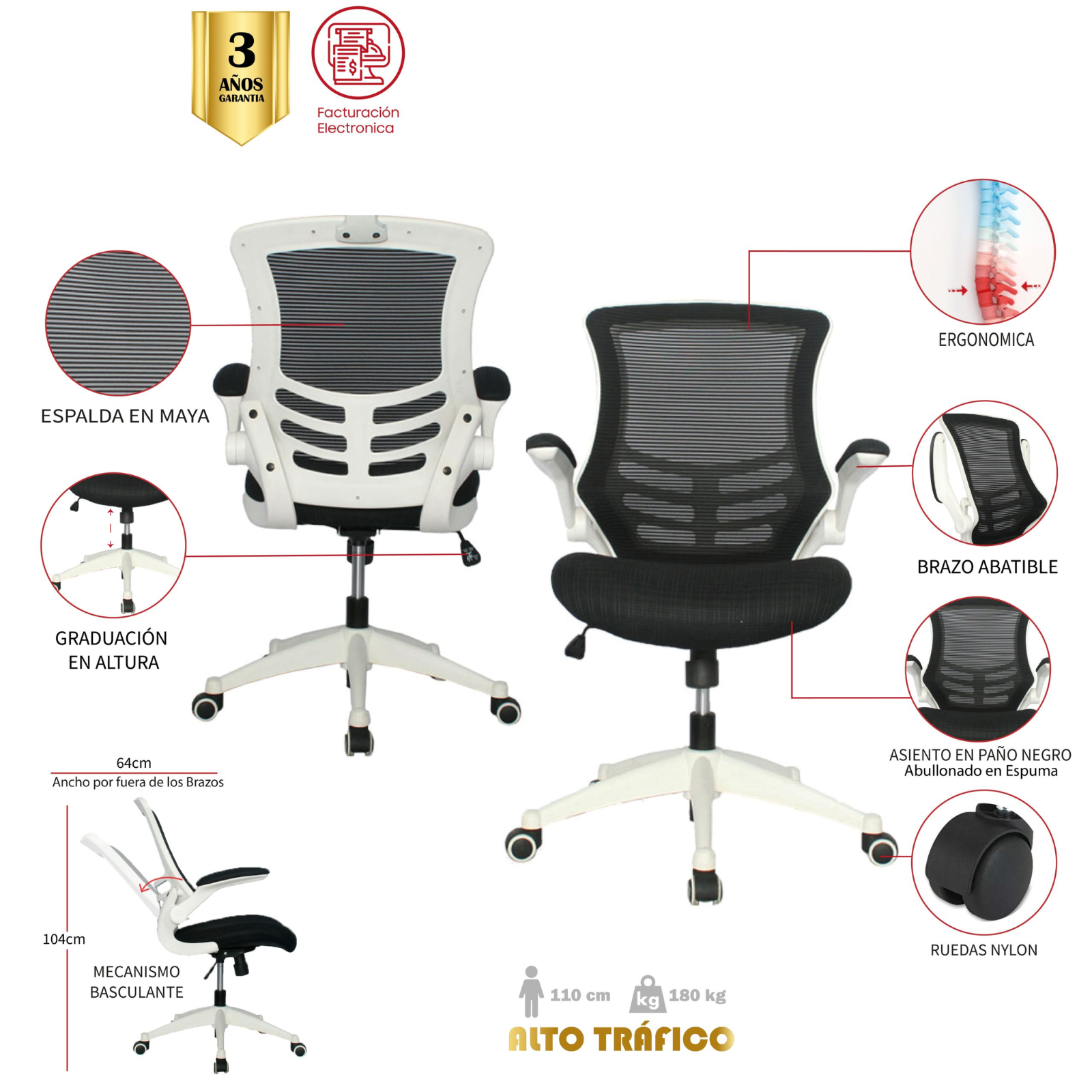 SILLA DE OFICINA BARICHARA MARCO BLANCO GERENTE