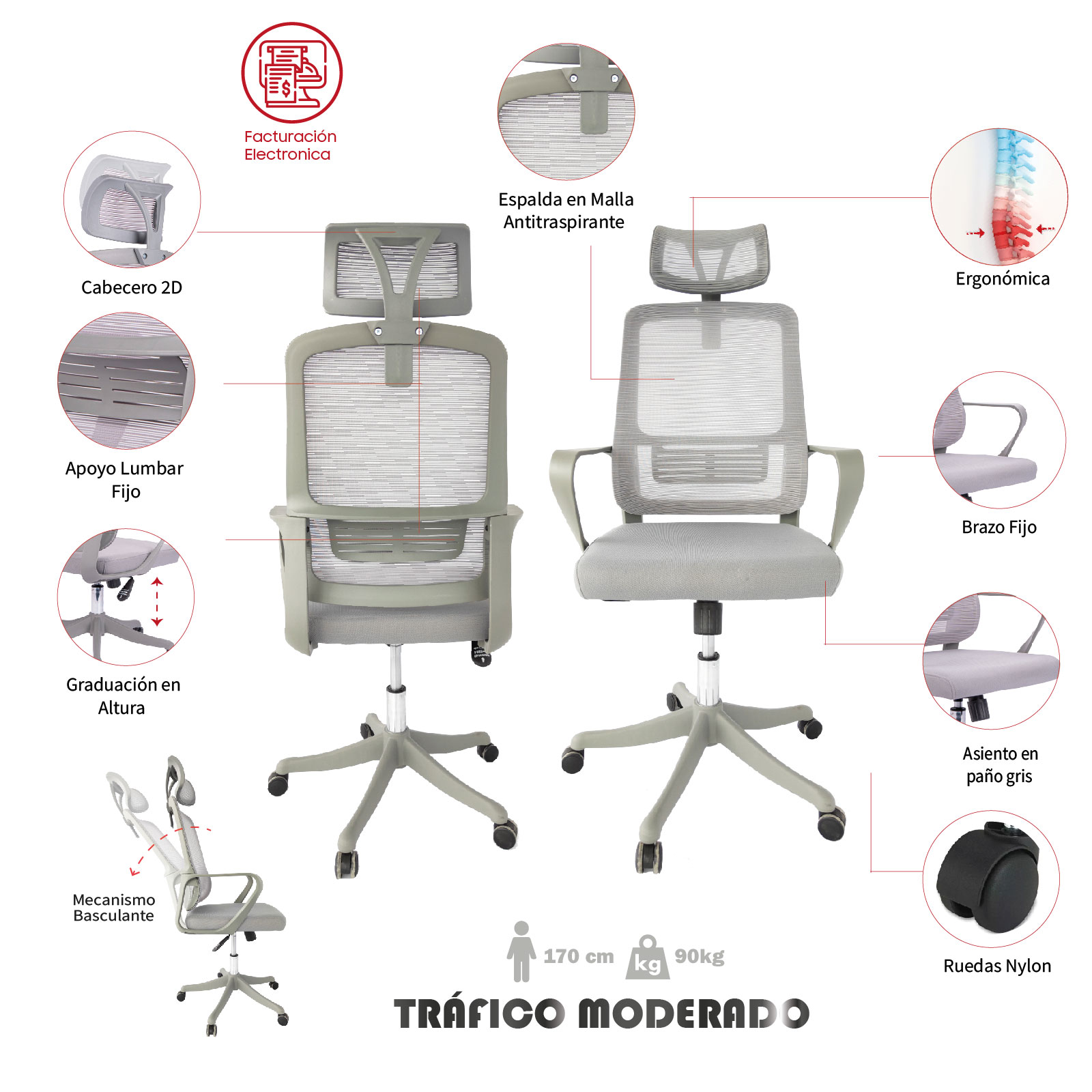 SILLA DE OFICINA SAN CALIXTO PRESIDENTE GRIS - Image 2