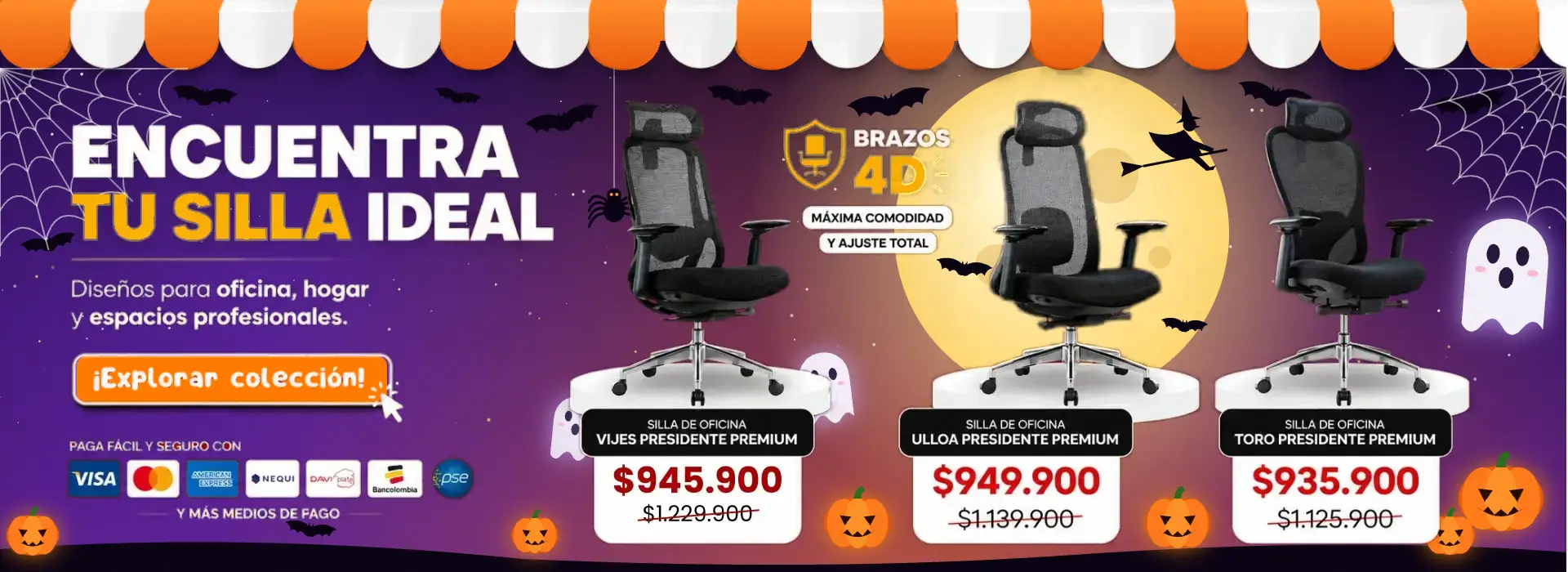Sillas de oficina presidente premium con brazos 4D